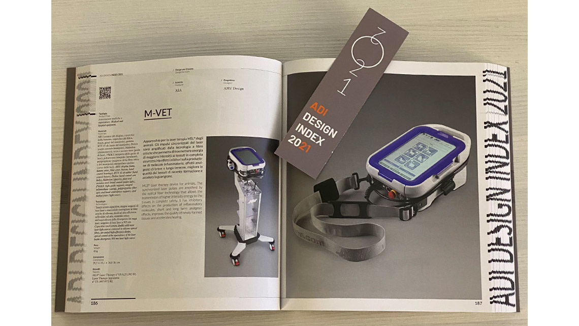 AMV Design, Asa laser - dispositivo veterinario per Laserterapia MLS®, laser terapia,laser medicale, tecnologia in fibra ottica, ADI Index 2021, optical fibre technology,MLS® synchronised impulse