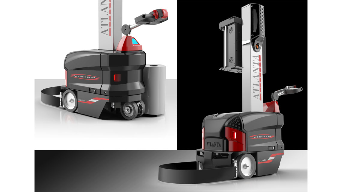 atlanta stretch, robot vision avvolgitore semovente semi-automatico, macchina per imballi pallet, macchina avvolgitrice, imballatrice,avvolgi pallet, semi-automatic self-propelled wrapper, pallet wrapping machine, wrapping machine, baler, pallet wrapper, AMV Design