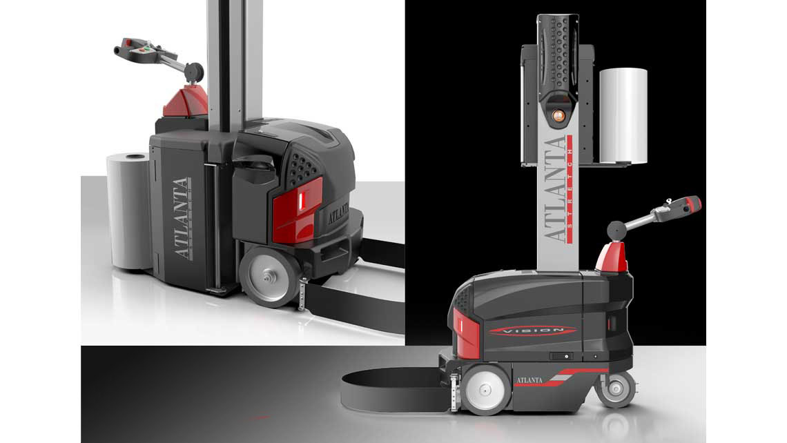 atlanta stretch, robot vision avvolgitore semovente semi-automatico, macchina per imballi pallet, macchina avvolgitrice, imballatrice,avvolgi pallet, semi-automatic self-propelled wrapper, pallet wrapping machine, wrapping machine, baler, pallet wrapper, AMV Design