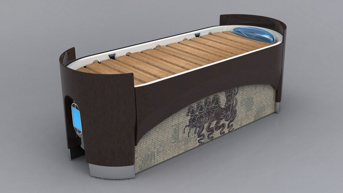 AMV Design Casting srl Letto termale polifunzionale bagno di vapore,
docce viki e scozzese, nebulizzatore,
cromoterapia e musicoterapia