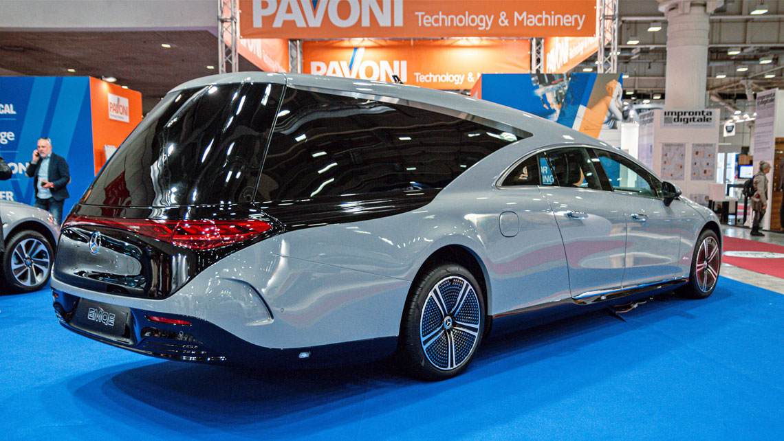 AMV Design Ellena EMQE, Mercedes EQE, Ellena Hearse, funeral car, funeral vehicles, tanexpo 2024, car-transformation, car transformation