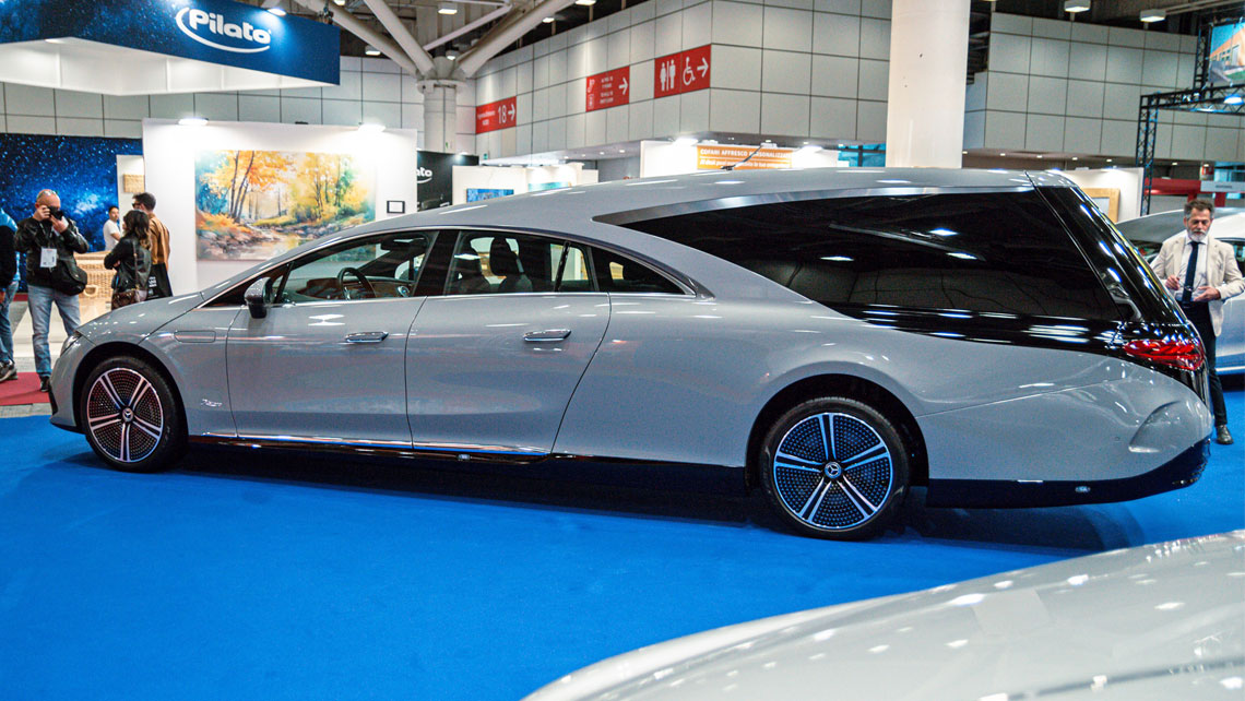 AMV Design Ellena EMQE, Mercedes EQE, Ellena Hearse, funeral car, funeral vehicles, tanexpo 2024, car-transformation, car transformation