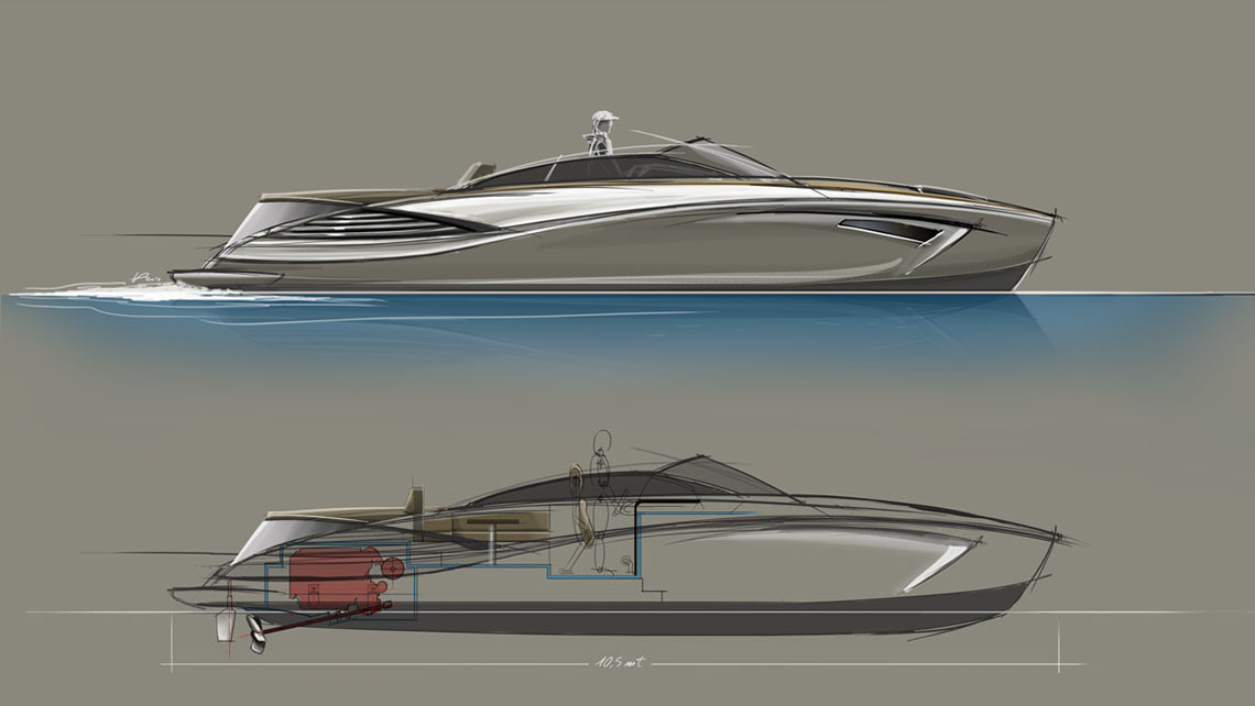 AMV Design Yacht concept of Open motor boat - Motoscafo 11m - yacht design