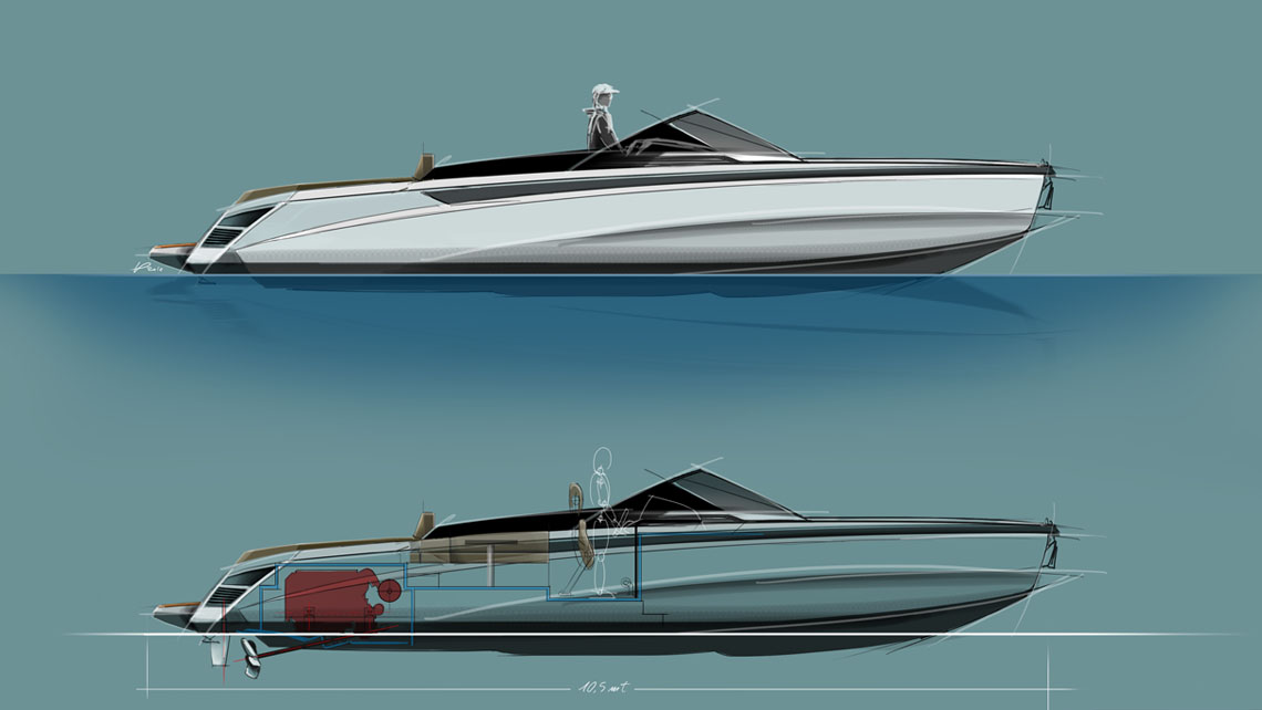 AMV Design Yacht concept of Open motor boat - Motoscafo 11m - yacht design