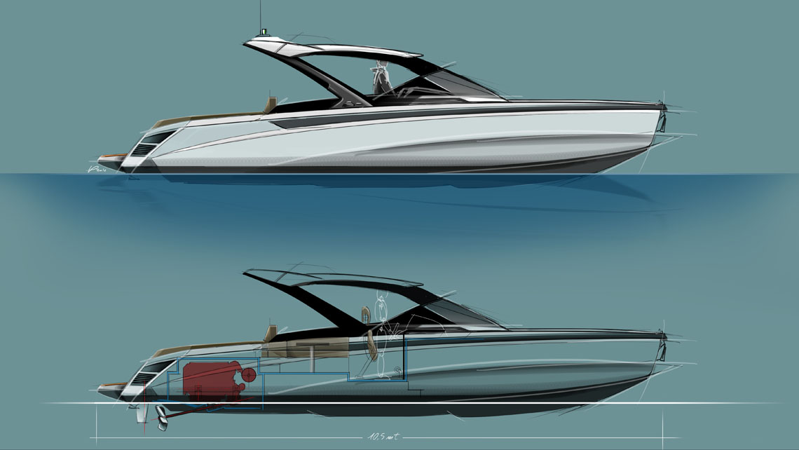 AMV Design Yacht concept of Open motor boat - Motoscafo 11m - yacht design
