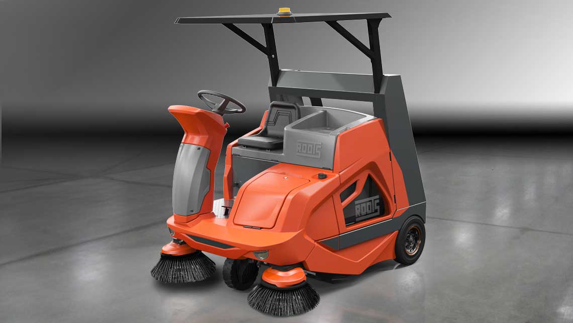 AMV Design - ROOTS MULTICLEAN LTD, sweeping machine, ride-on, ride on sweeper, RB 120 sweeper, Roots Sweep, industrial cleaning, industrial cleaning machine