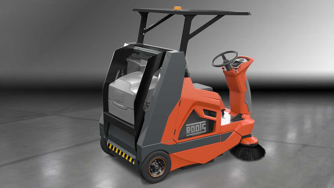 AMV Design - ROOTS MULTICLEAN LTD, sweeping machine, ride-on, ride on sweeper, RB 120 sweeper, Roots Sweep, industrial cleaning, industrial cleaning machine