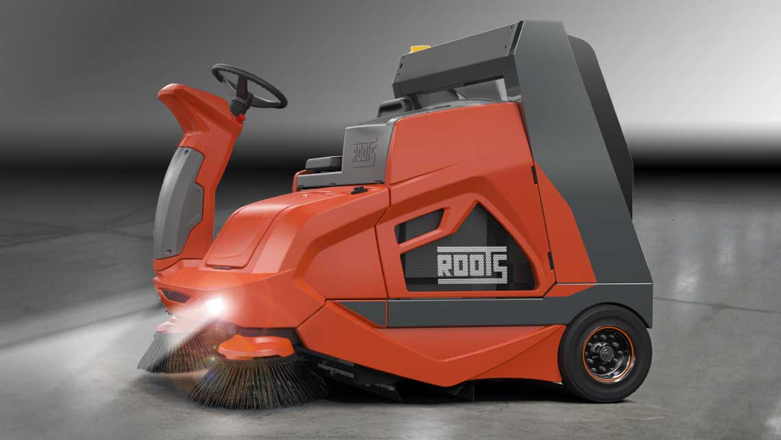 AMV Design - ROOTS MULTICLEAN LTD, sweeping machine, ride-on, ride on sweeper, RB 120 sweeper, Roots Sweep, industrial cleaning, industrial cleaning machine