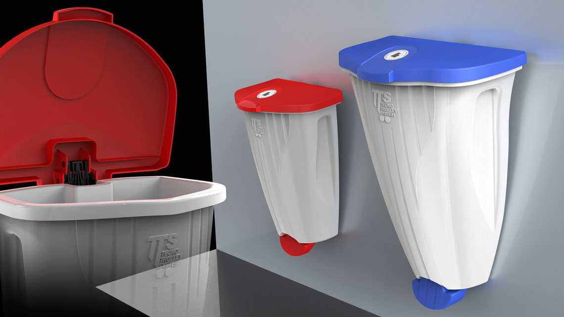 AMV Design  TTS techno troller system  contenitori sistemi per la pulizia professionale raccolta differenziata contenitore sospeso