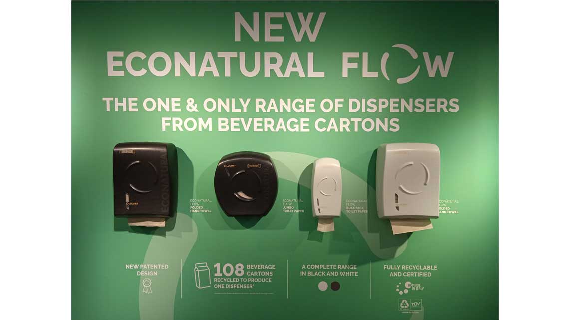 AMV Design, LUCART, INTERCLEAN 2024,  Gamma Econatural Flow, Linea econatural Flow, dispenser, Dispenser Asciugamani piegati, dispenser carta igienica, dispenser carta igienica interfogliata, Flow fold handtowels Dispenser, folded hand towels Dispenser, soap Dispenser, distributore di sapone, dispenser sapone,sistemi di dispensazione, dispensing systems